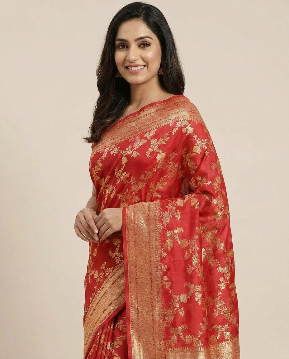 Tussar Khaddi Banarasi Saree with Floral Woven Pattern - Rangoli India