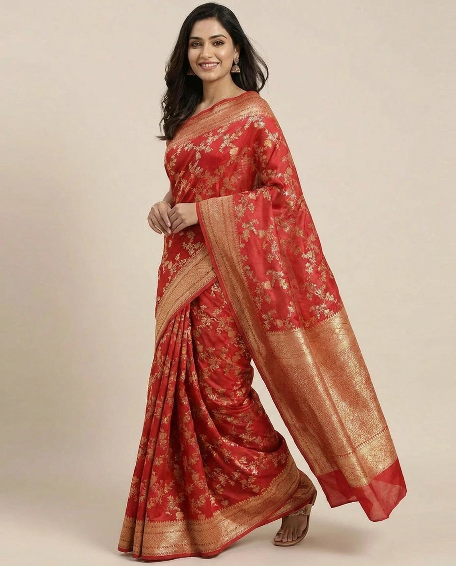 Tussar Khaddi Banarasi Saree with Floral Woven Pattern - Rangoli India