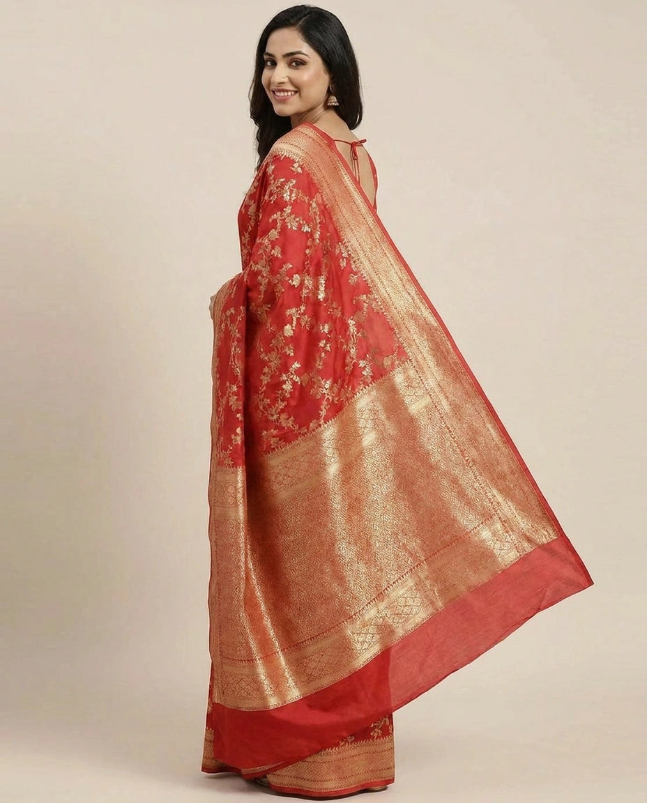 Tussar Khaddi Banarasi Saree with Floral Woven Pattern - Rangoli India