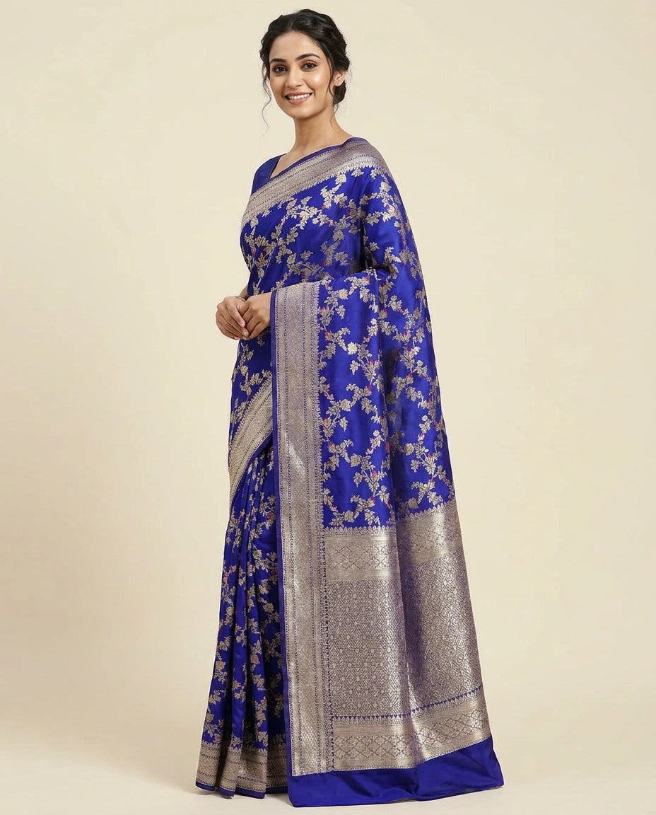 Tussar Khaddi Banarasi Saree with Floral Woven Pattern - Rangoli India