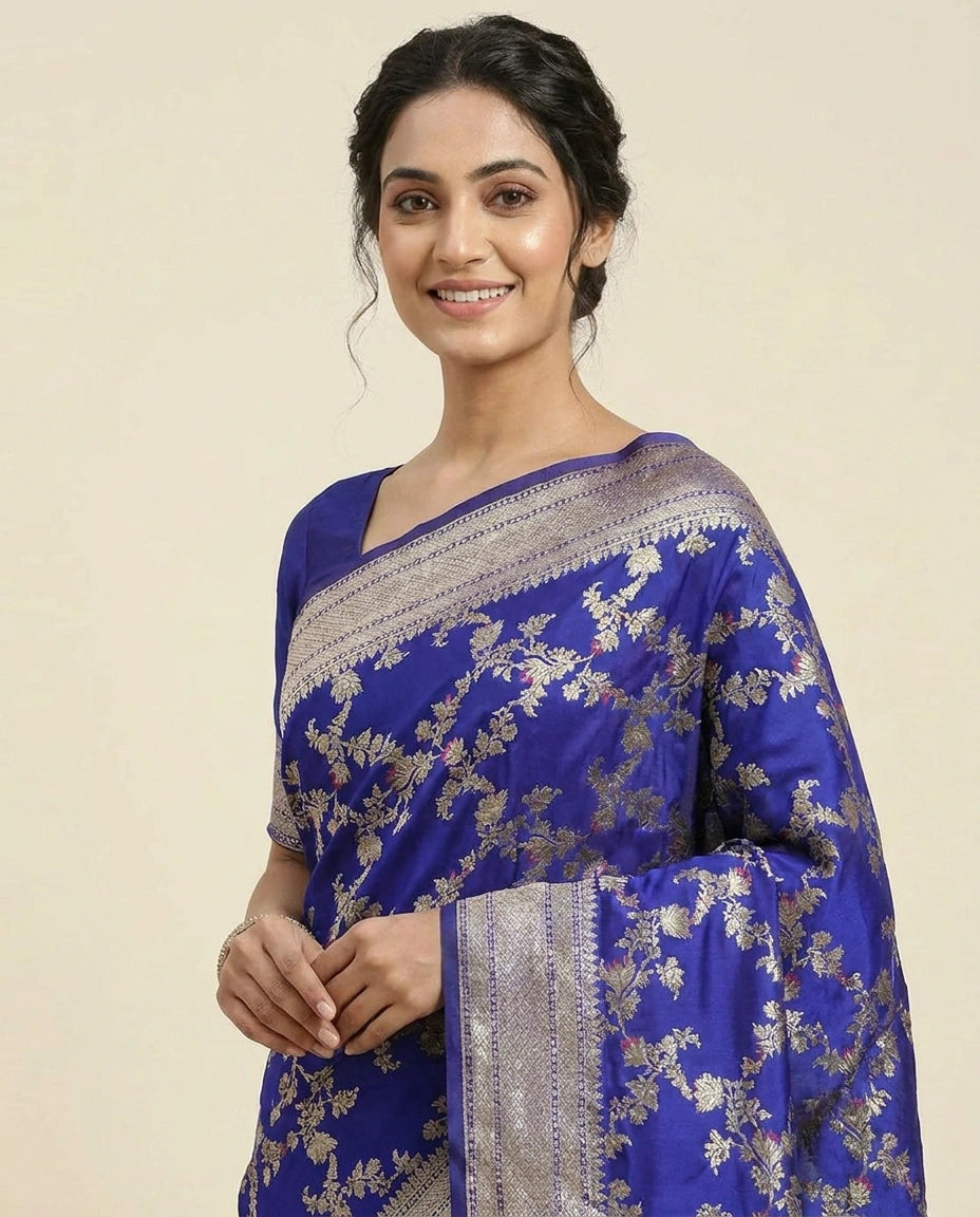 Tussar Khaddi Banarasi Saree with Floral Woven Pattern - Rangoli India