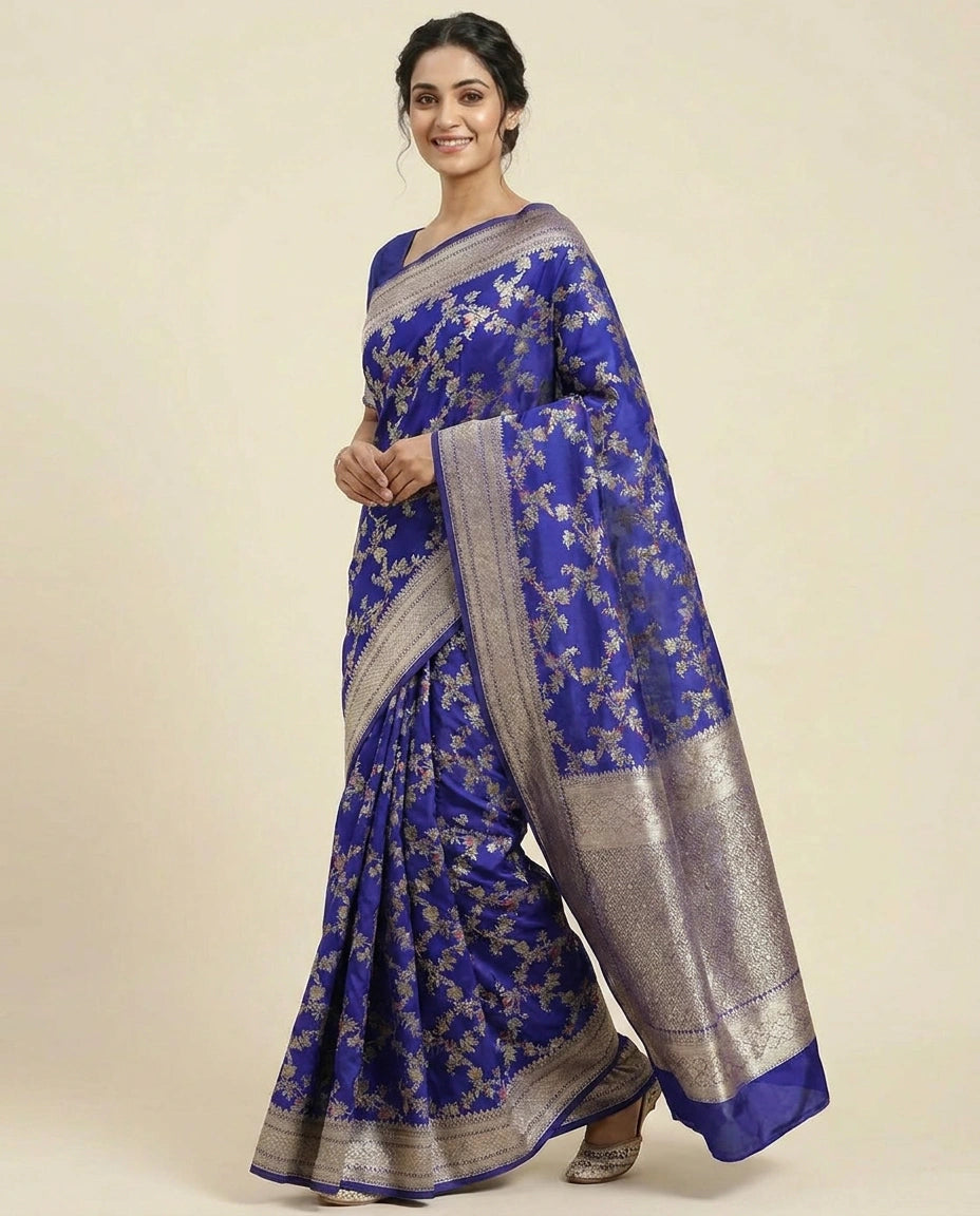 Tussar Khaddi Banarasi Saree with Floral Woven Pattern - Rangoli India