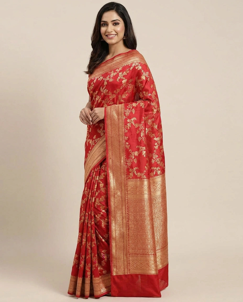Tussar Khaddi Banarasi Saree with Floral Woven Pattern - Rangoli India