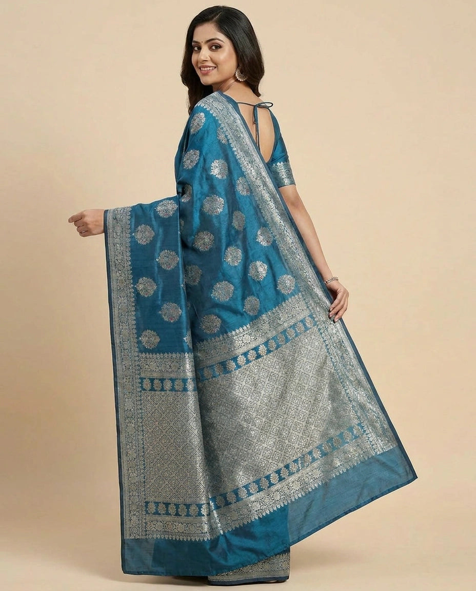 Tissue Khaddi Banarasi Saree with Woven Floral Motifs - Rangoli India