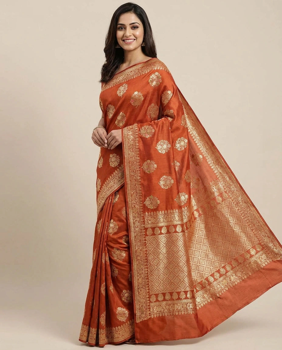 Tissue Khaddi Banarasi Saree with Woven Floral Motifs - Rangoli India