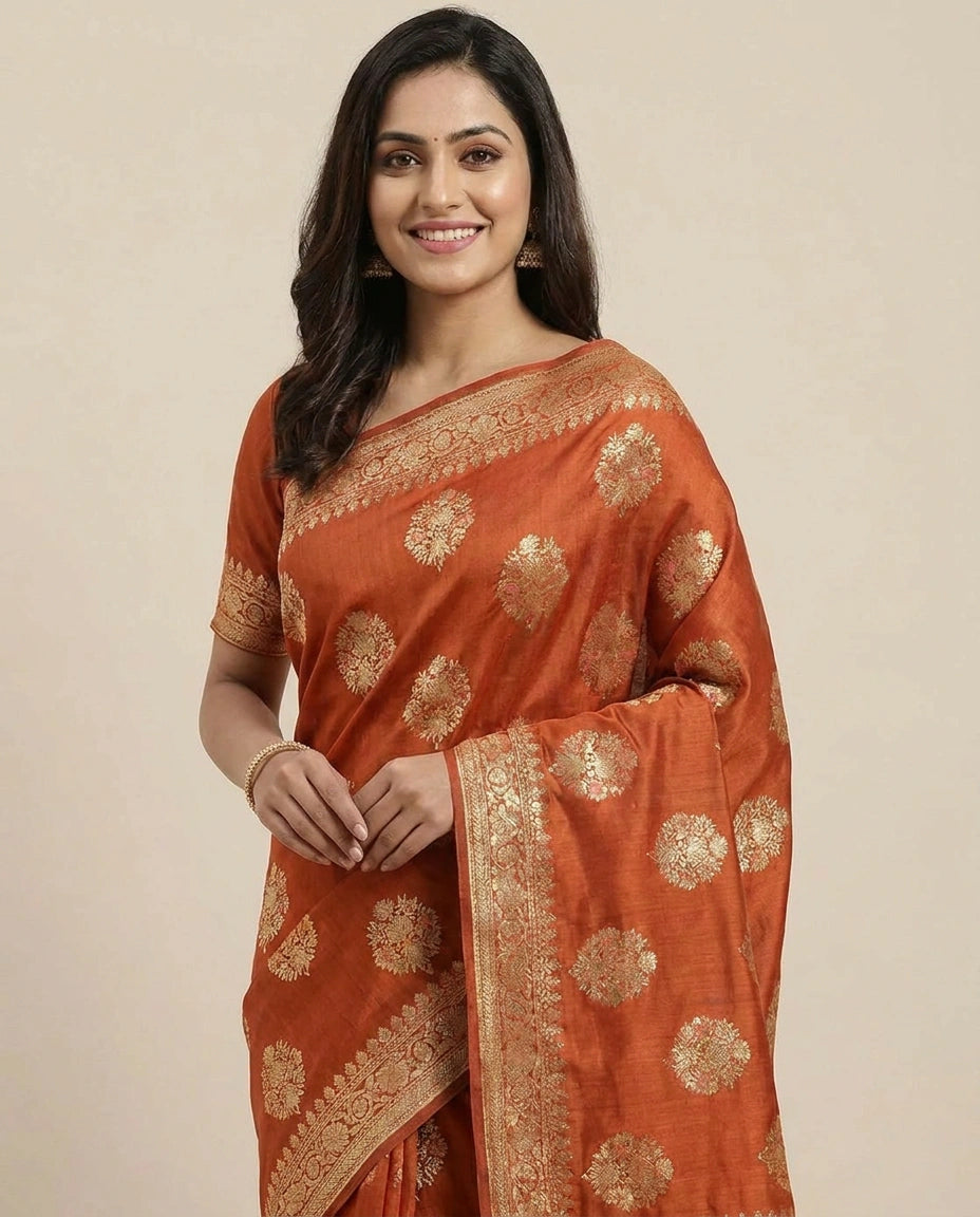 Tissue Khaddi Banarasi Saree with Woven Floral Motifs - Rangoli India