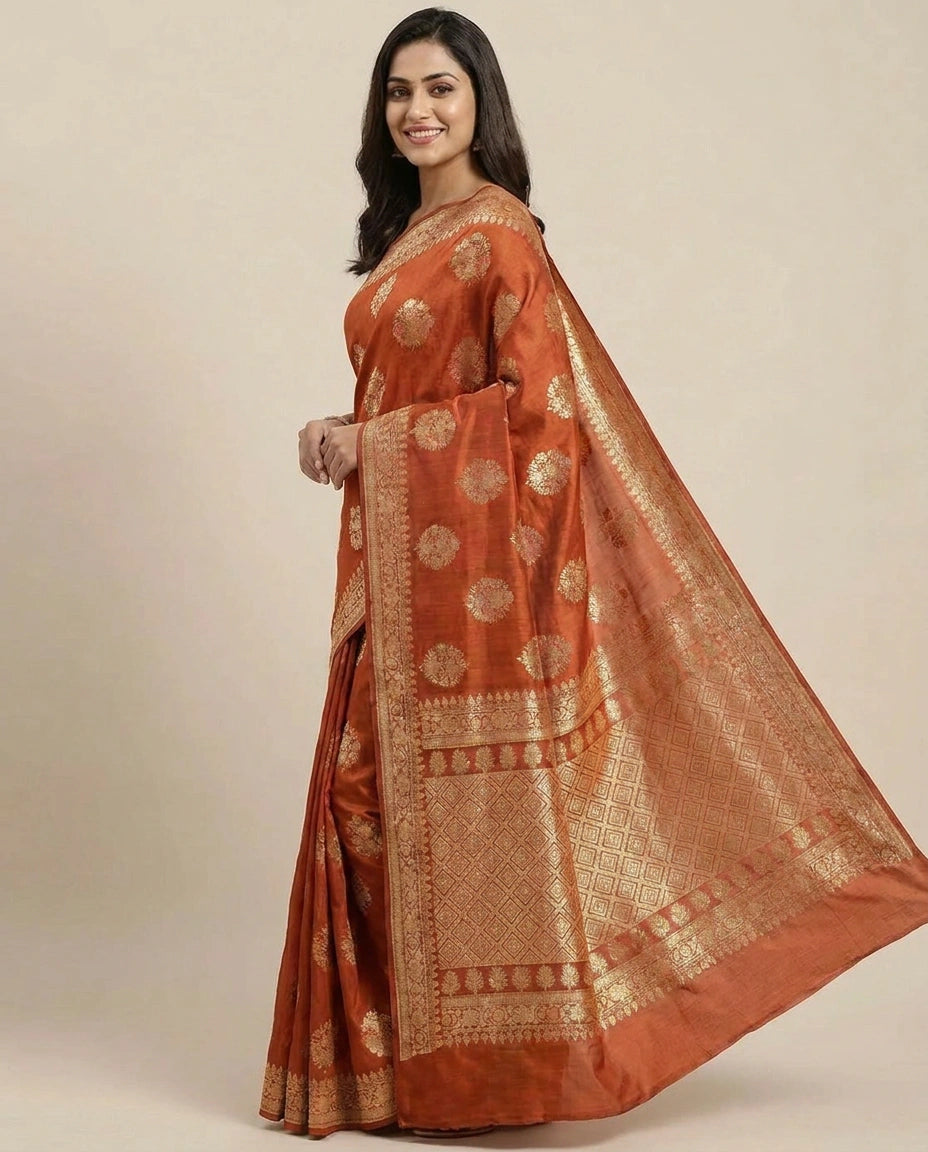 Tissue Khaddi Banarasi Saree with Woven Floral Motifs - Rangoli India