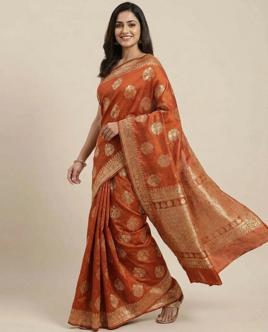 Tissue Khaddi Banarasi Saree with Woven Floral Motifs - Rangoli India