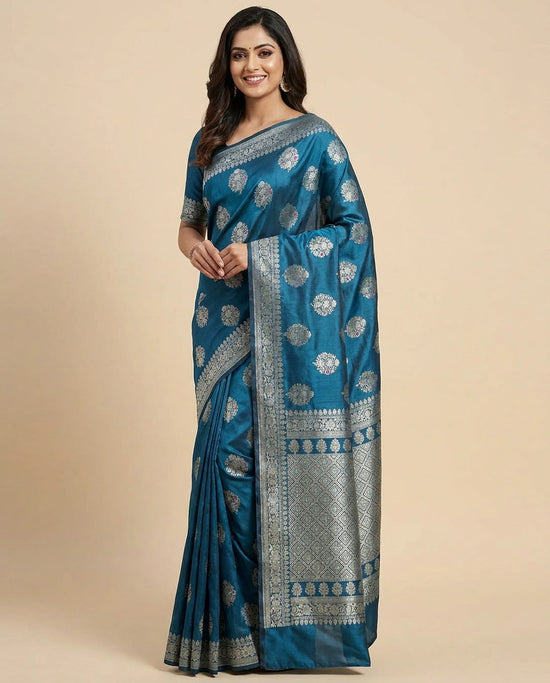 Tissue Khaddi Banarasi Saree with Woven Floral Motifs - Rangoli India