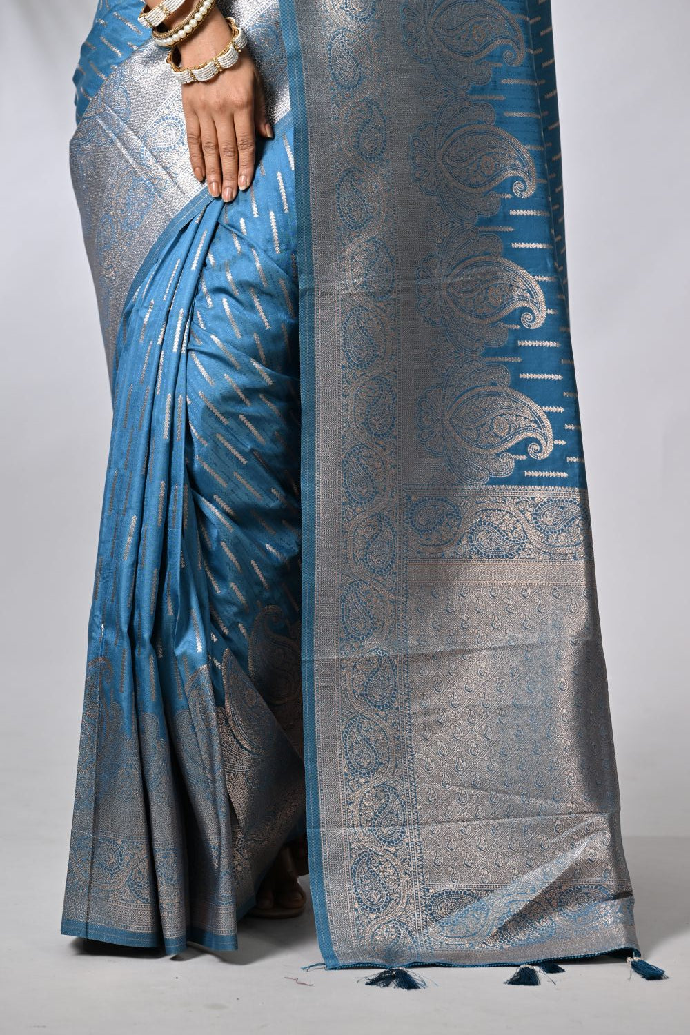 Firozi Blue Silk Katan Saree