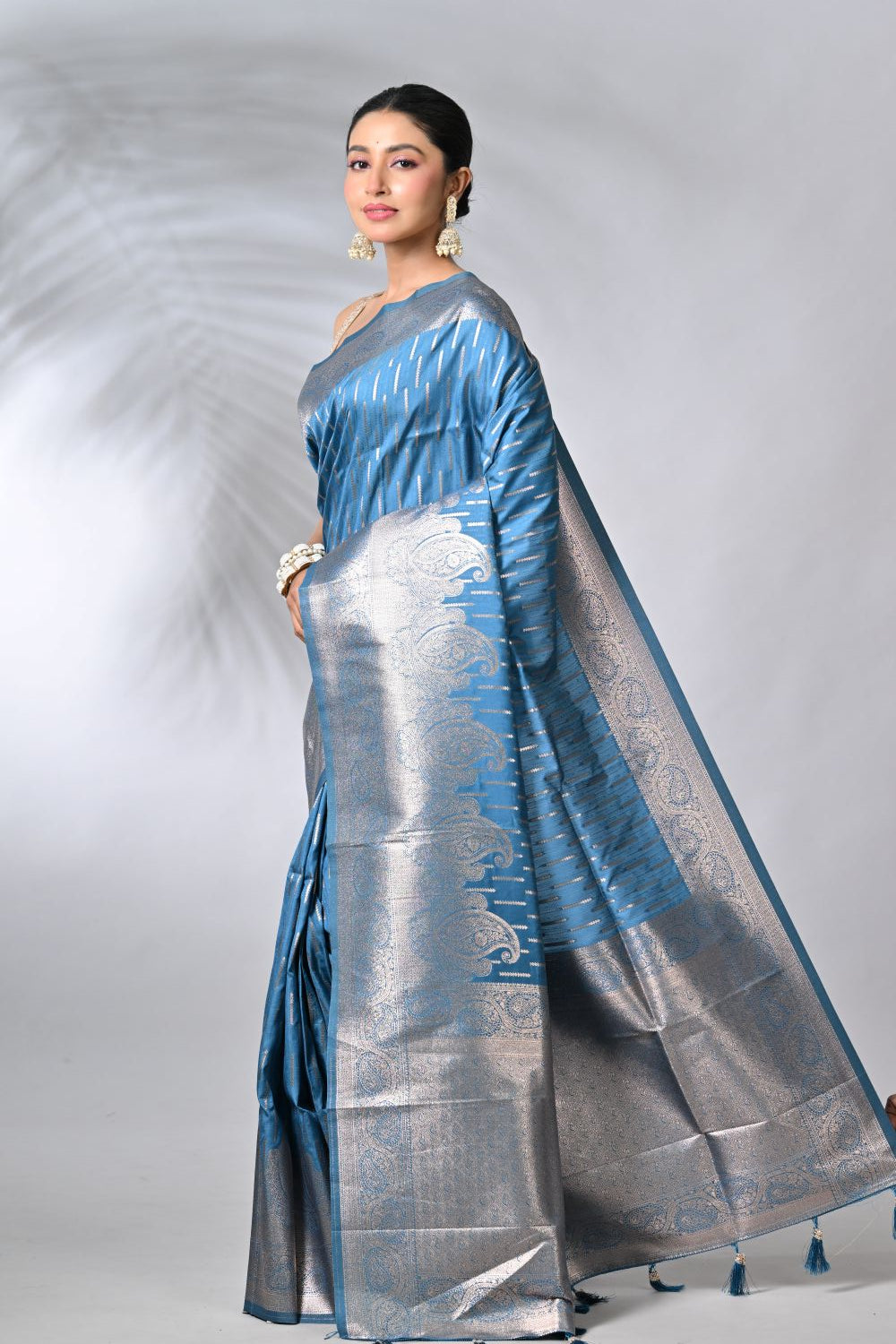 Firozi Blue Silk Katan Saree