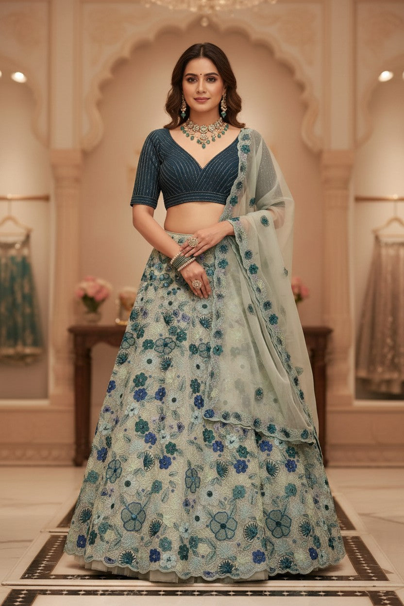Luxe Embroidered Net Lehenga Choli Set | Rangoli