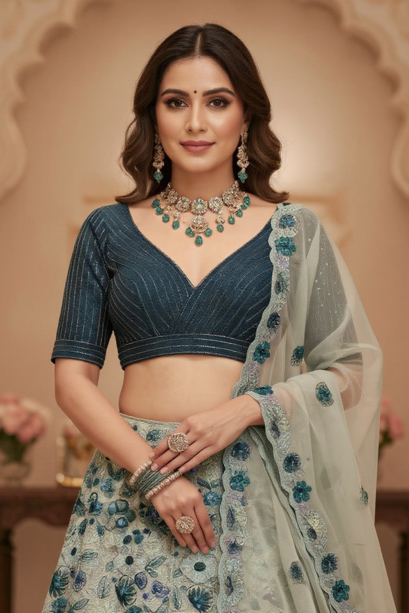Luxe Embroidered Net Lehenga Choli Set - View 4 | Rangoli