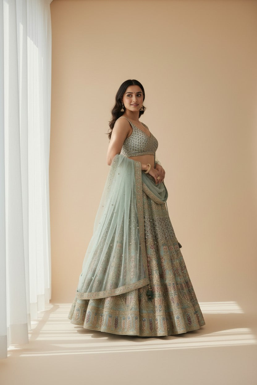 Designer Embroidered Net Lehenga Choli Set - View 2 | Rangoli