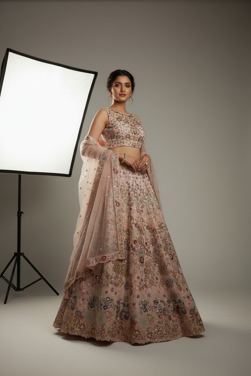 Luxe Raw Silk Lehenga Choli Set - View 3 | Rangoli