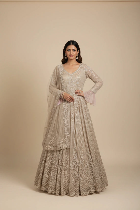 Grand Couture Embroidered Net Suit Gown | Rangoli