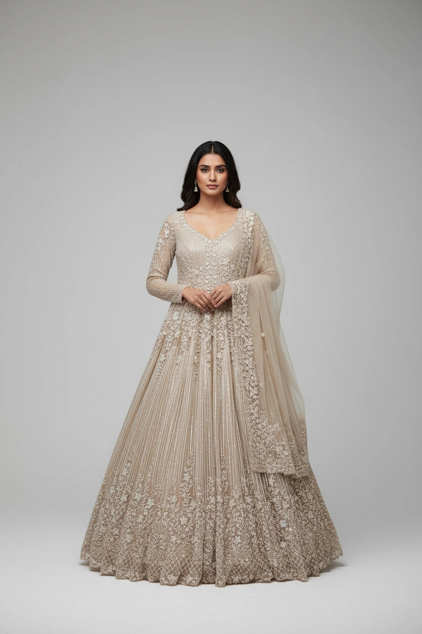Net Lehenga Set with Resham Embroidery for Mehendi Function