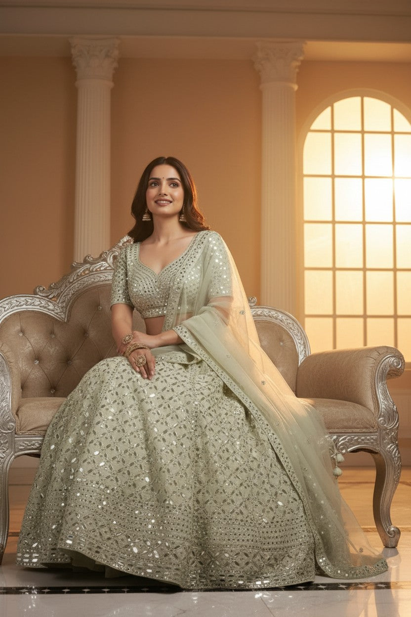 Designer Raw Silk Lehenga Choli Set - View 2 | Rangoli