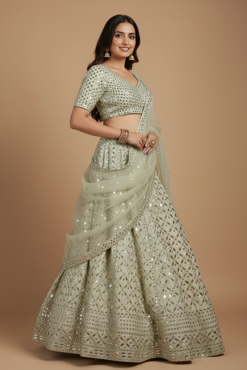 Designer Raw Silk Lehenga Choli Set - View 3 | Rangoli