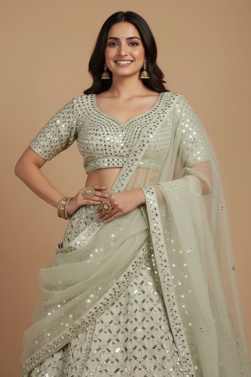 Designer Raw Silk Lehenga Choli Set - View 4 | Rangoli