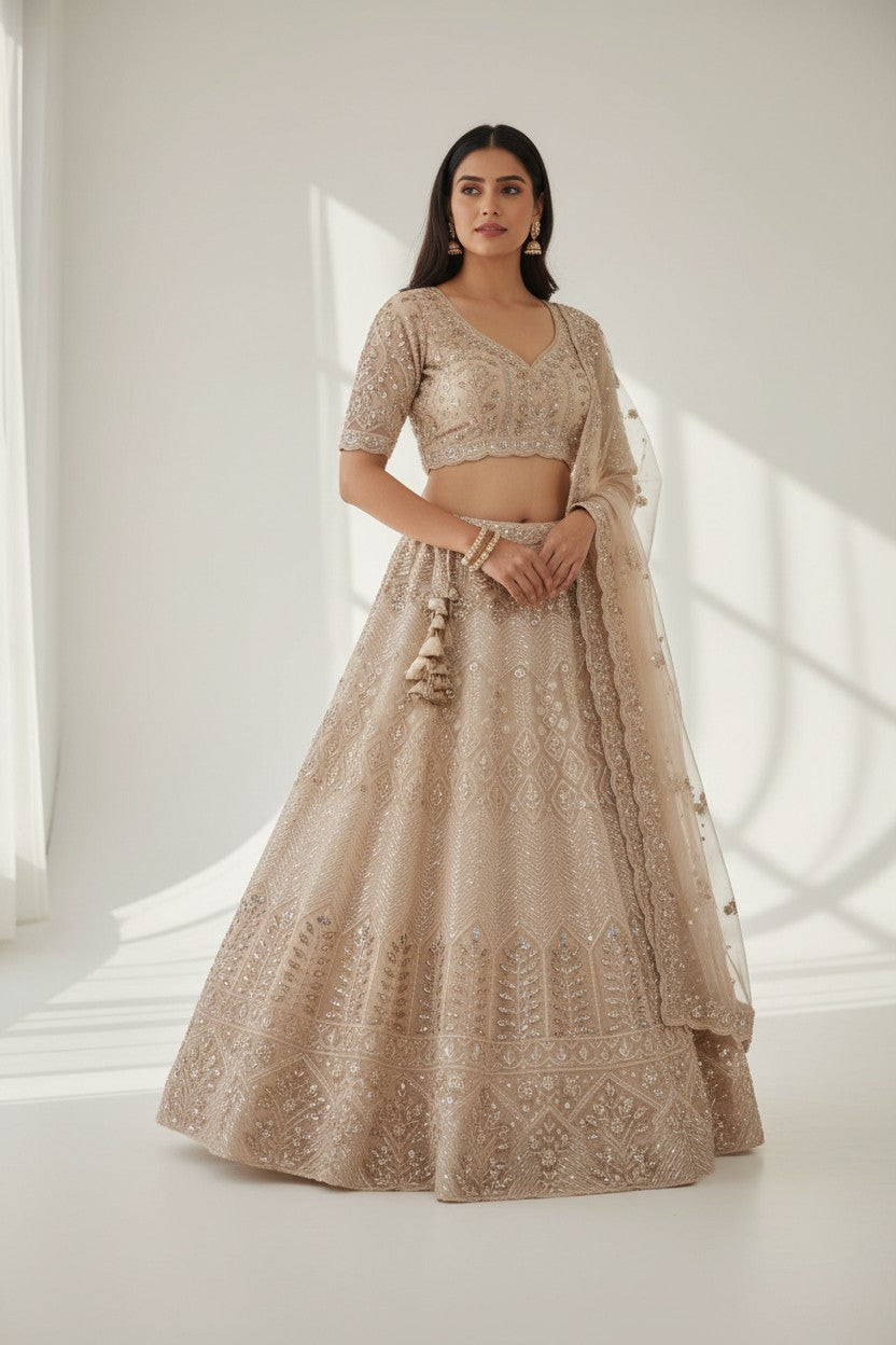 Royal Bridal Embroidered Net Lehenga Choli Set - Pink | Rangoli