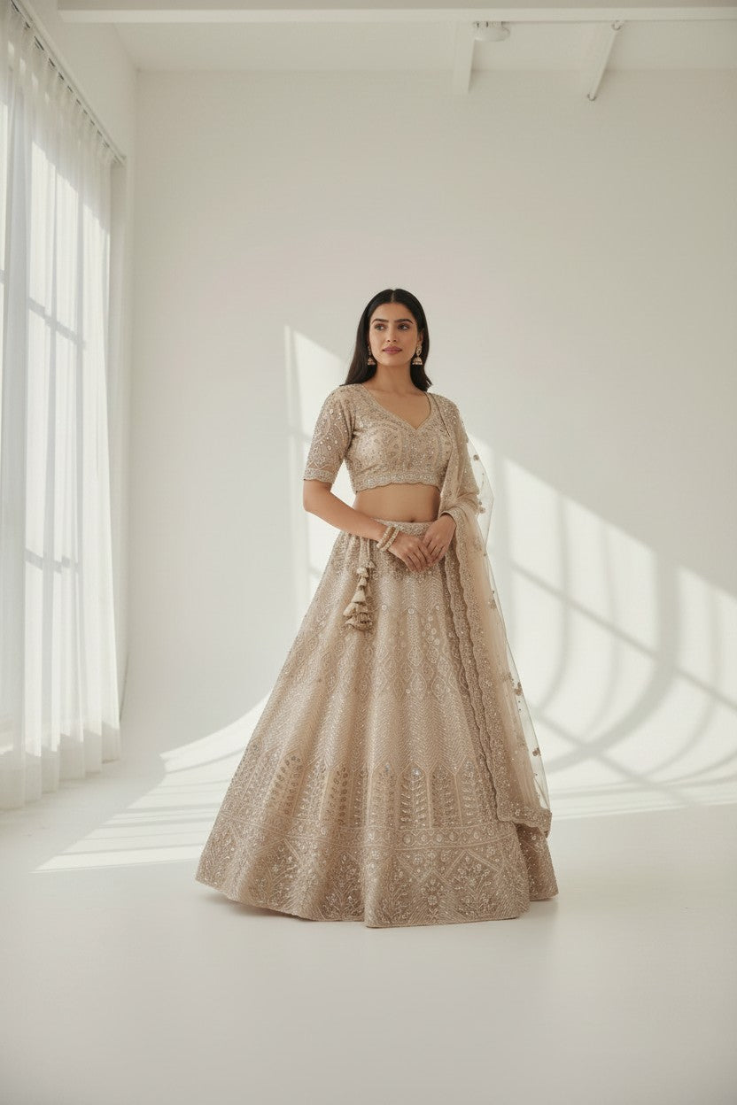Royal Bridal Embroidered Net Lehenga Choli Set - View 2 | Rangoli