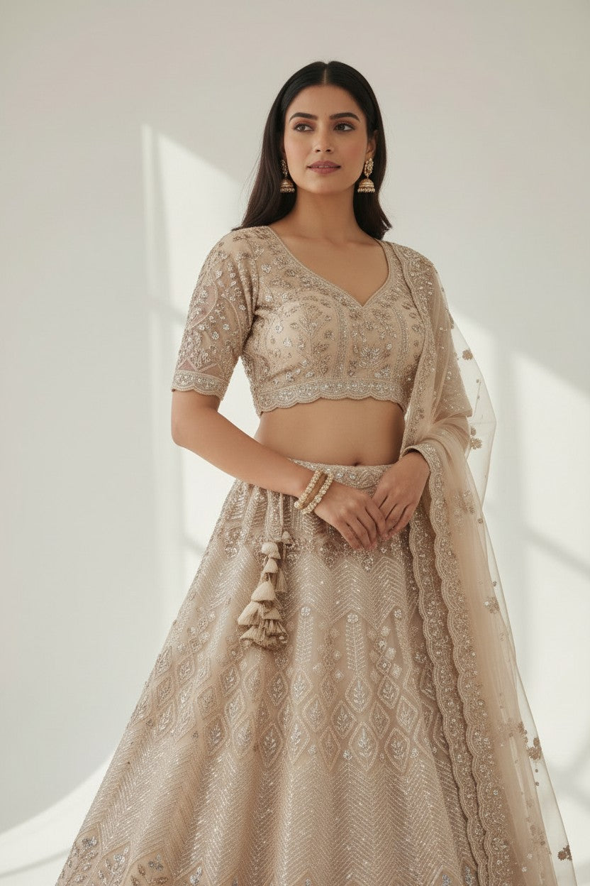 Royal Bridal Embroidered Net Lehenga Choli Set - View 4 | Rangoli