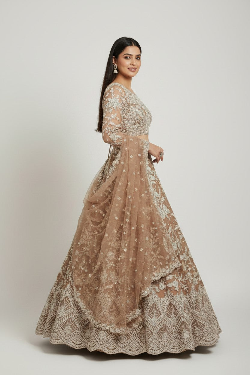 Luxe Embroidered Net Lehenga Choli Set - View 2 | Rangoli