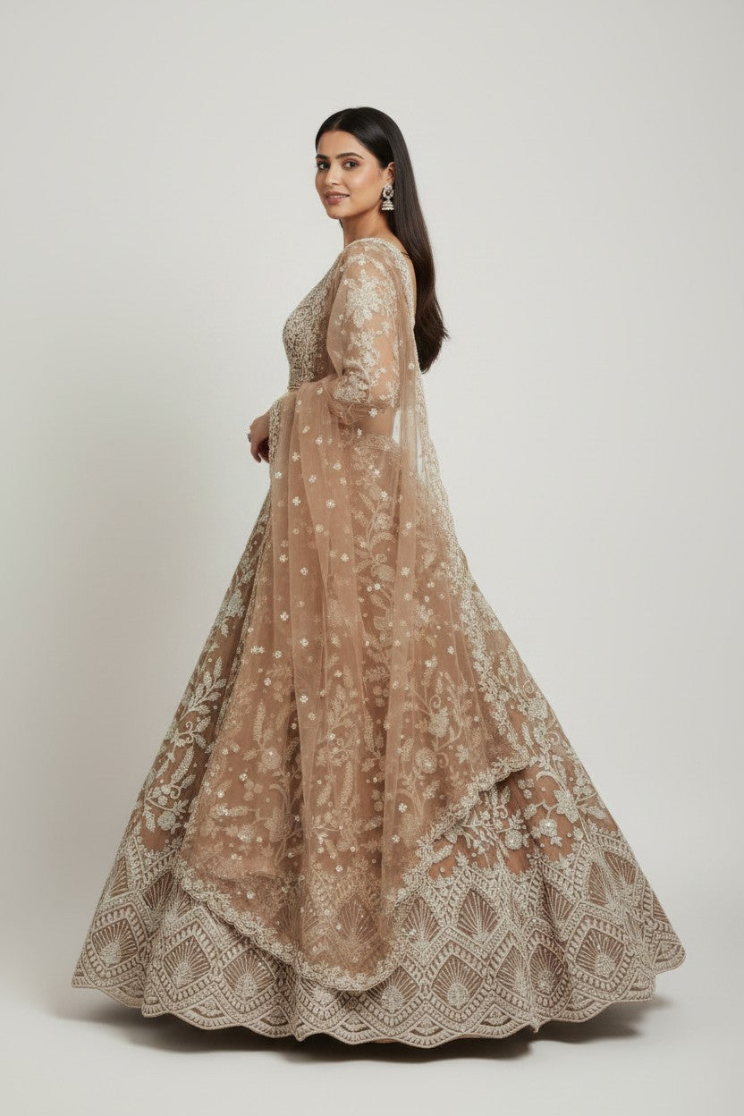 Luxe Embroidered Net Lehenga Choli Set - View 3 | Rangoli