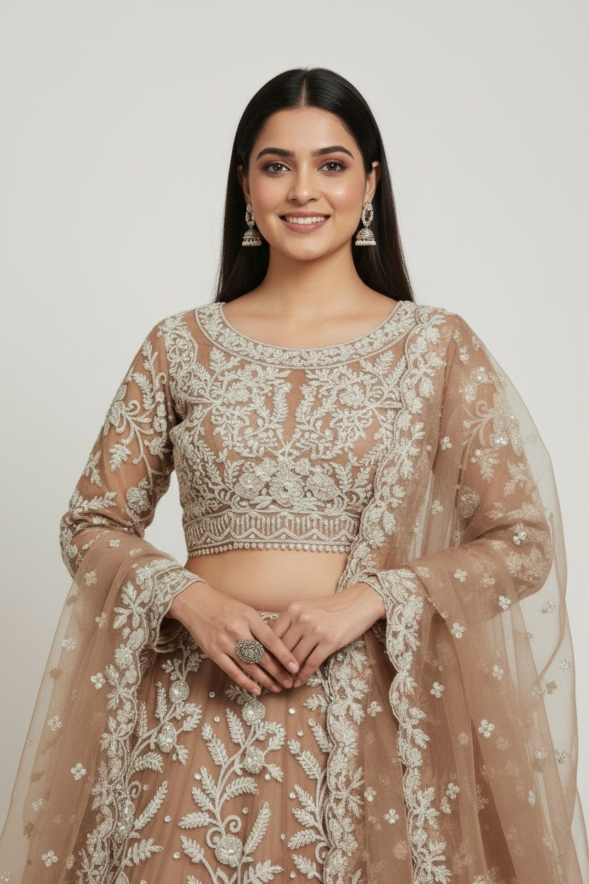 Luxe Embroidered Net Lehenga Choli Set - View 4 | Rangoli