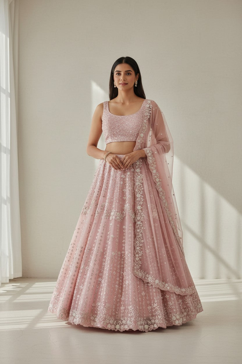 Couture Bridal Embroidered Net Lehenga Choli Set | Rangoli