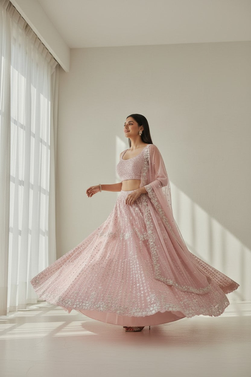 Couture Bridal Embroidered Net Lehenga Choli Set - View 3 | Rangoli