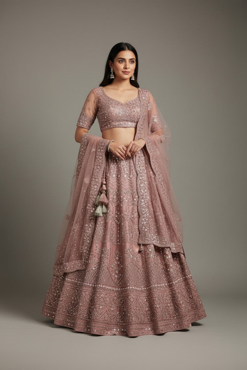 Designer Embroidered Net Lehenga Choli Set | Rangoli