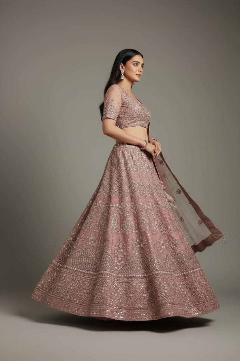 Designer Embroidered Net Lehenga Choli Set - View 2 | Rangoli
