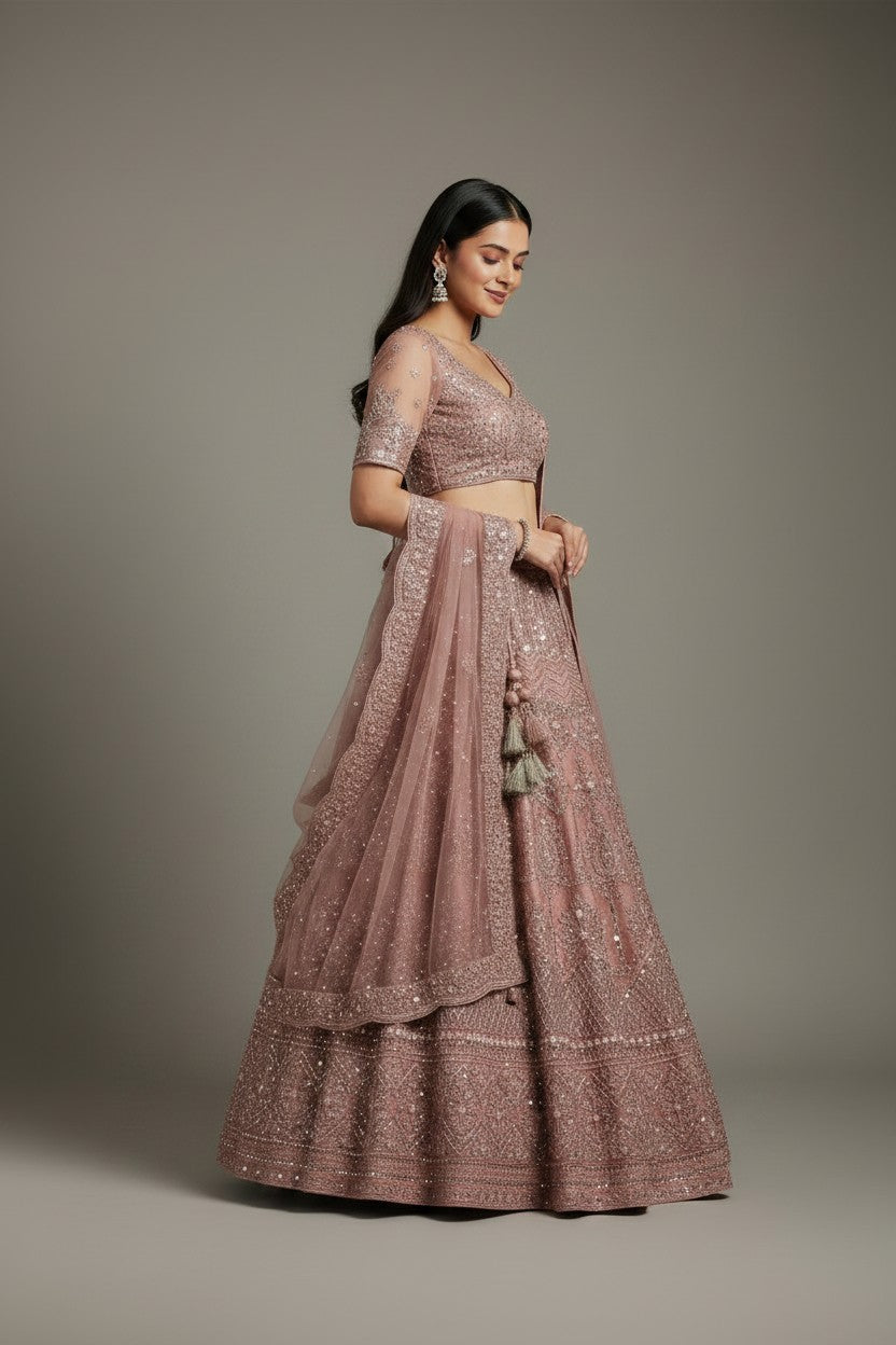 Designer Embroidered Net Lehenga Choli Set - View 3 | Rangoli