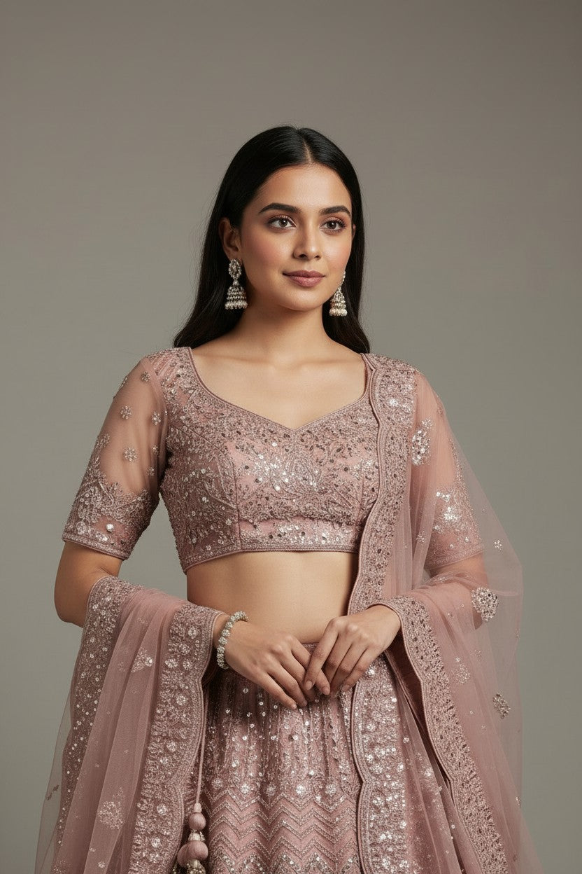 Designer Embroidered Net Lehenga Choli Set - View 4 | Rangoli