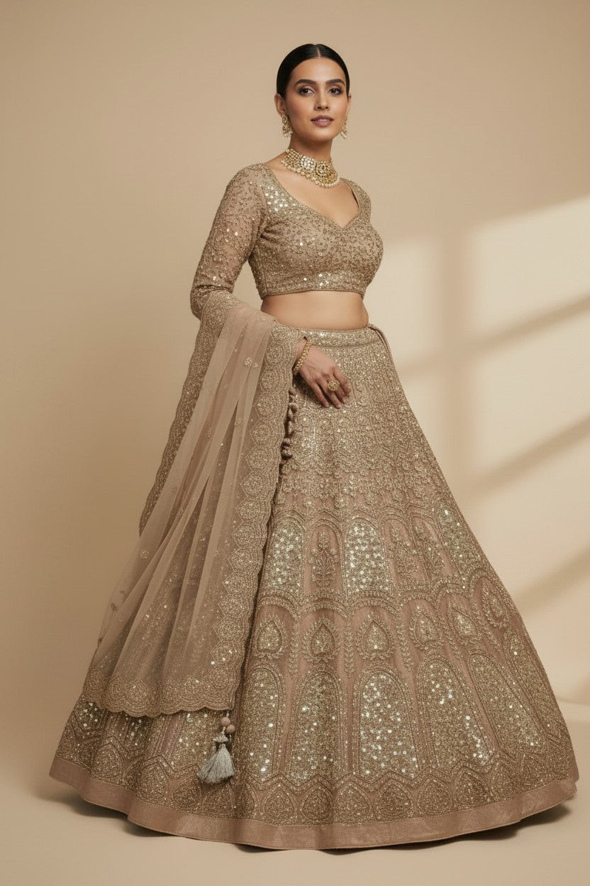 Designer Embroidered Net Lehenga Choli Set - View 2 | Rangoli