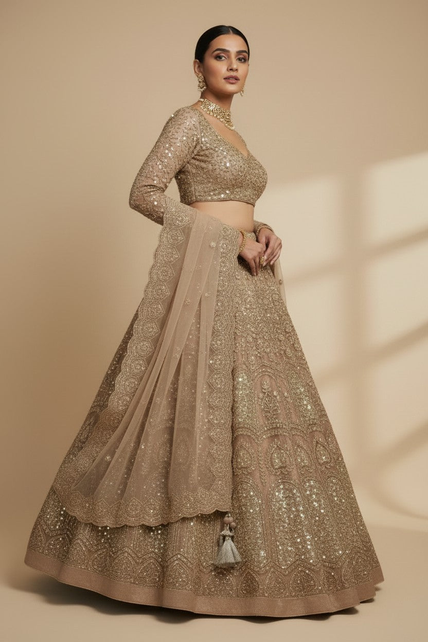 Designer Embroidered Net Lehenga Choli Set - View 3 | Rangoli