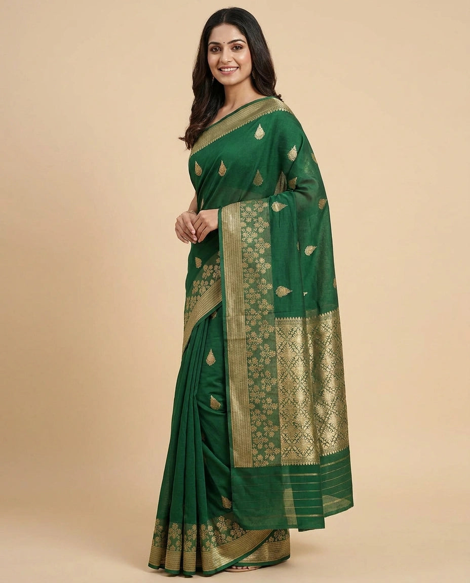 Puna Silk Banarasi Saree with Woven Paisley Motifs