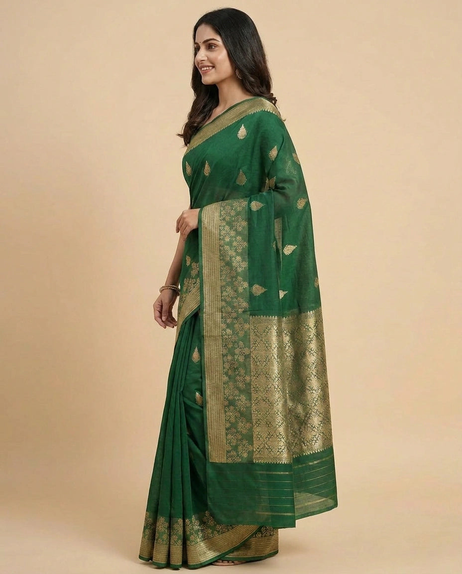 Puna Silk Banarasi Saree with Woven Paisley Motifs