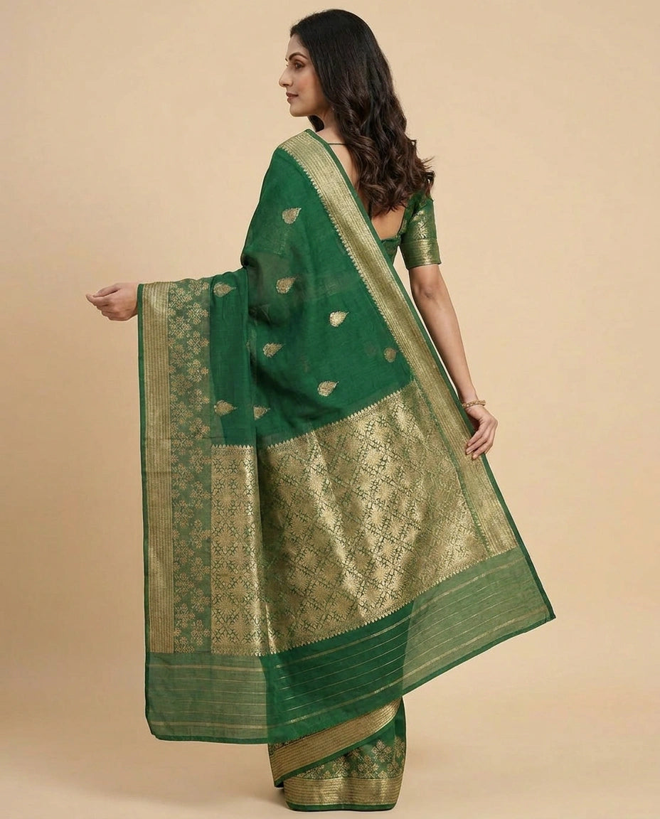 Puna Silk Banarasi Saree with Woven Paisley Motifs