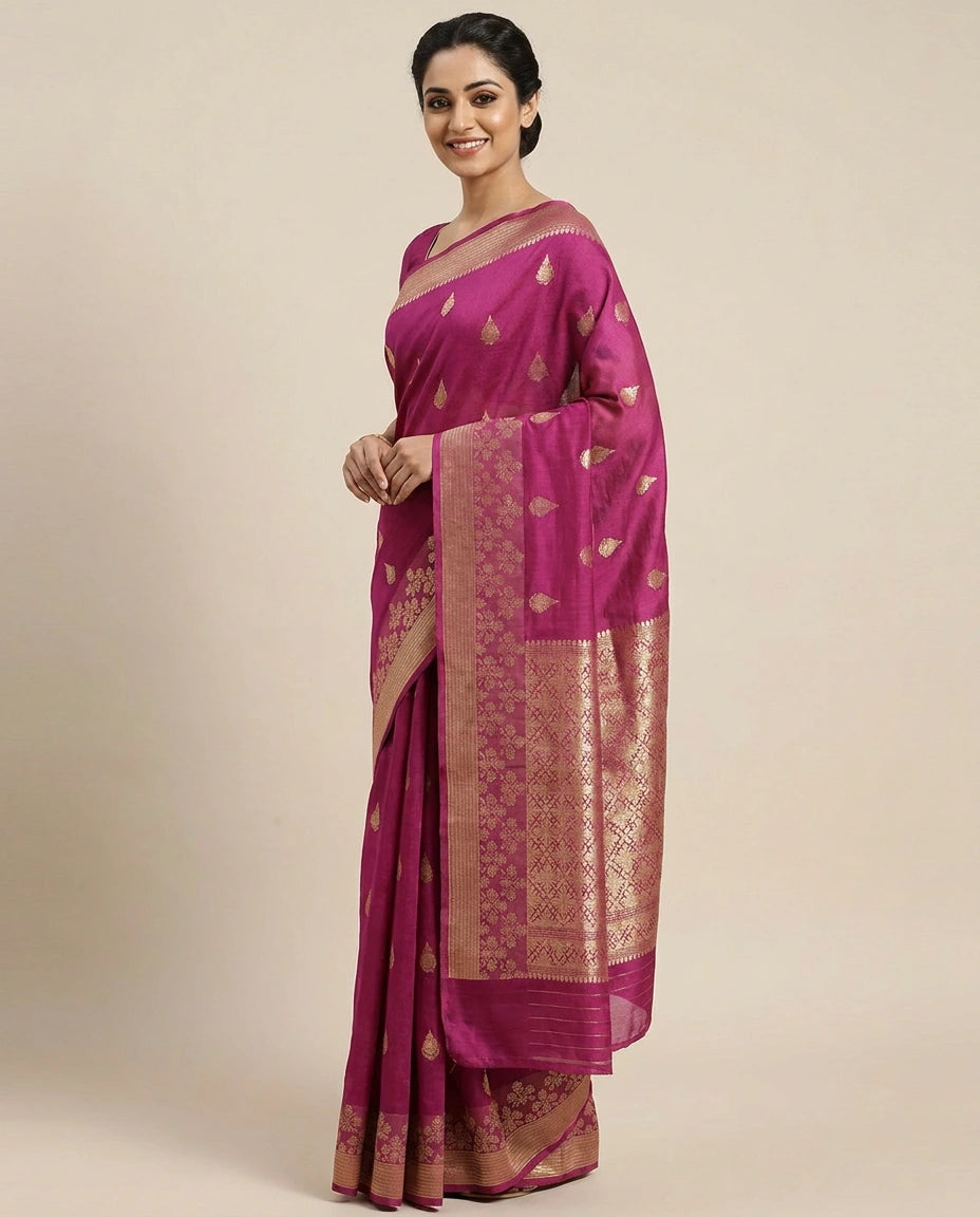 Puna Silk Banarasi Saree with Woven Paisley Motifs