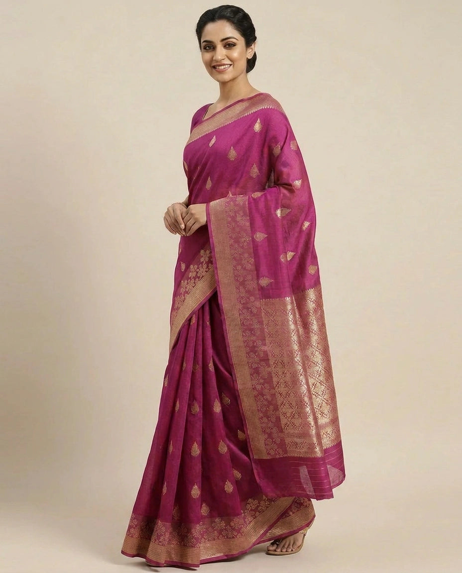 Puna Silk Banarasi Saree with Woven Paisley Motifs