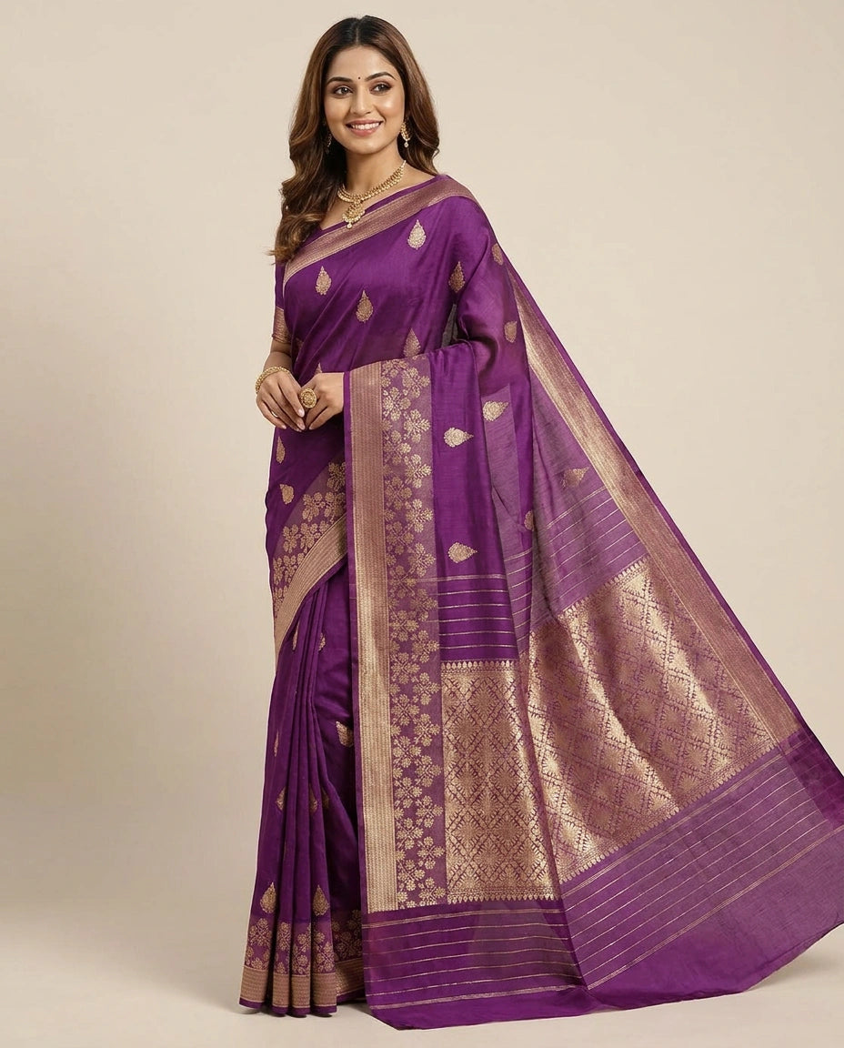 Puna Silk Banarasi Saree with Woven Paisley Motifs