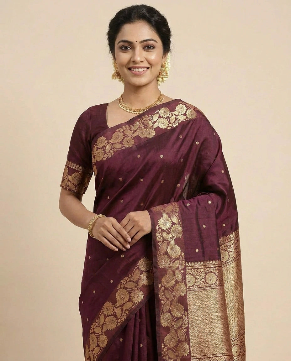 Puna Silk Banarasi Saree with Woven Geometric Border