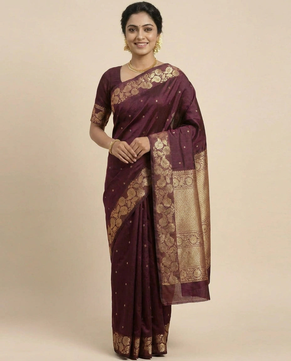 Puna Silk Banarasi Saree with Woven Geometric Border