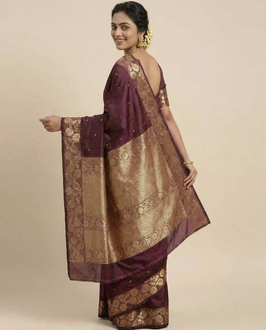 Puna Silk Banarasi Saree with Woven Geometric Border