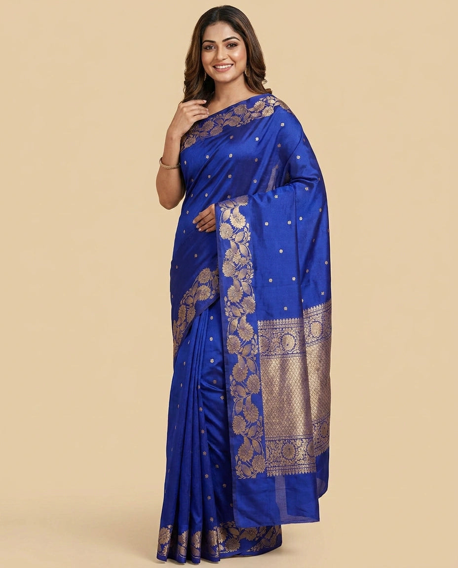Puna Silk Banarasi Saree with Woven Geometric Border