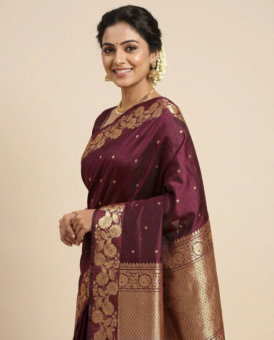Puna Silk Banarasi Saree with Woven Geometric Border