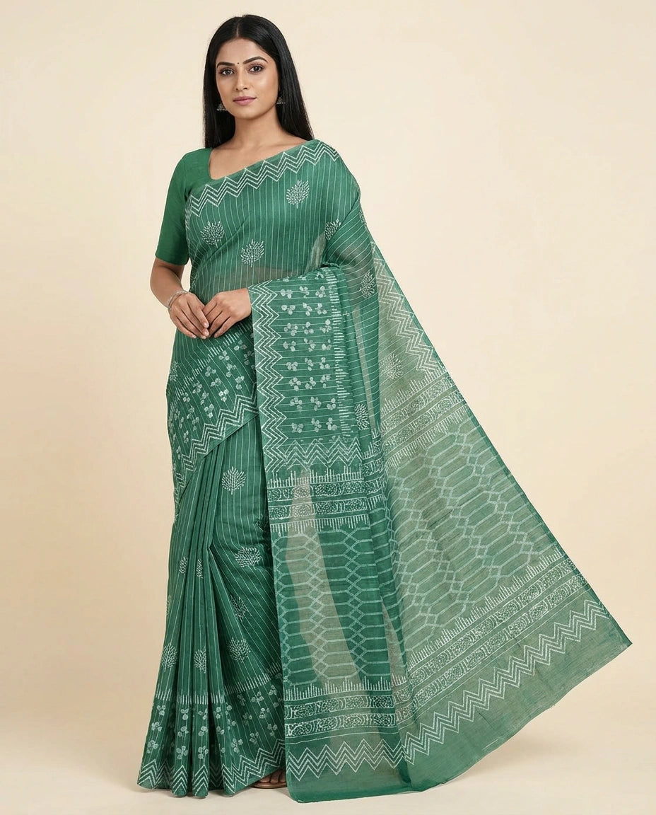 Digital Print Tussar Silk Saree with Ethnic Floral Work view 5